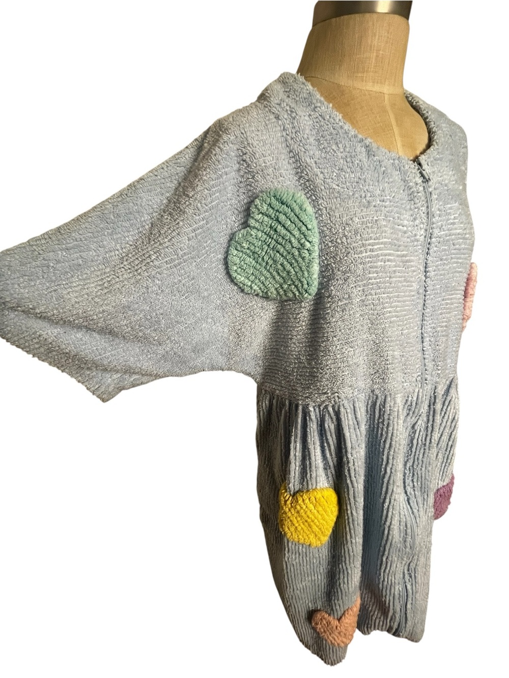 Vintage Canyon Group Hot Hearts Chenille House Dress Robe Blue Medium 80s 90s - Picture 2 of 10